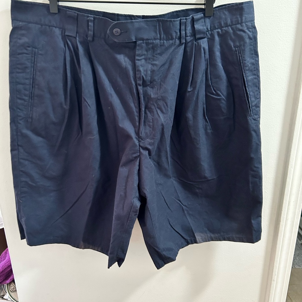 Bobby Jones Mens Navy Blue Pleated Cotton Shorts Size 42 Golf Casual